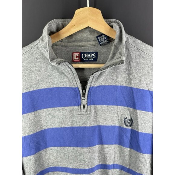 Chaps Long Sleeve Blue and Gray Striped T-Shirt (Size L) - Picture 4 of 7